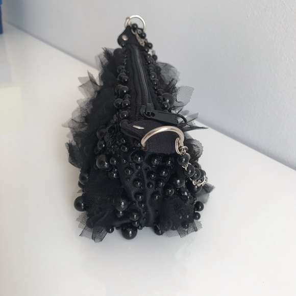 COPY - NWOT Black Mini Bag Patchwork with Black Pearl Sequin and Tulle 90’s Y2K - Picture 13 of 16